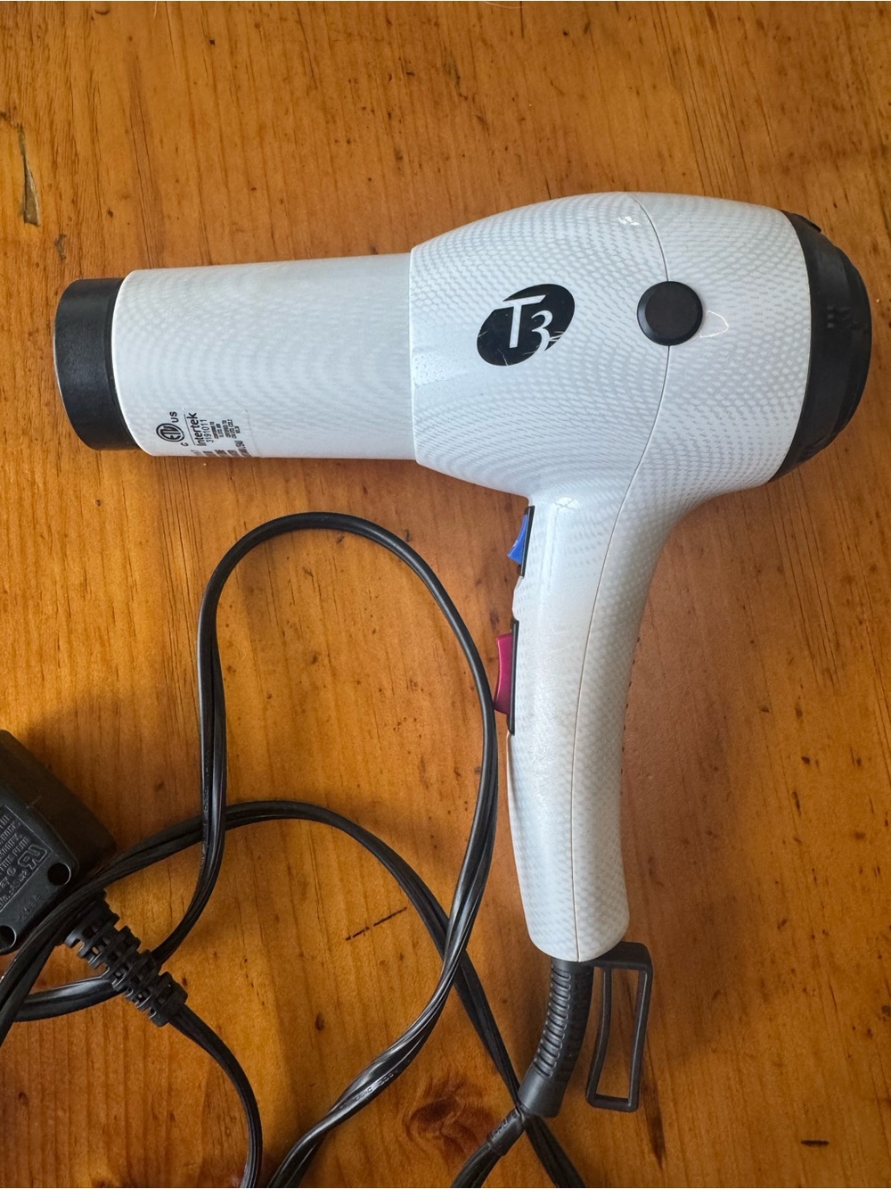 T3 White Hair Dryer Handle with Black Accents